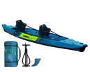 Jobe Tasman Inflatable Kayak shown with its carrying bag and manual pump.